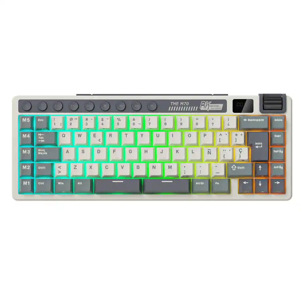 Teclado Gamer Mecánico Inalámbrico Royal Kludge Rkm70 Rgb 75% Cyan Purple (español)