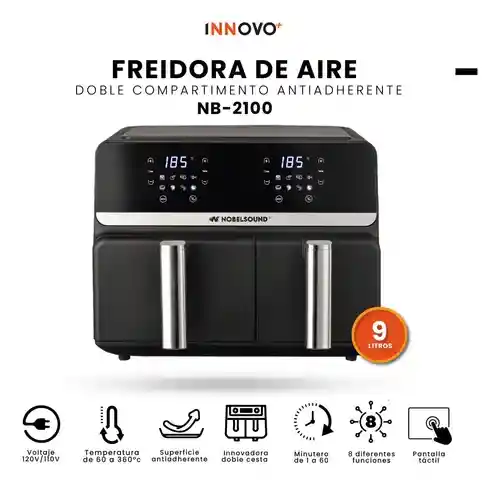 Air Fryer Freidora De Aire 9 Litros Doble Bandeja Digital Premium Nobelsound Inn Nb-2100