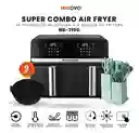 Freidora De Aire Nobelsound Air Fryer Doble Bandeja Con Accesorios Y Moldes 9 Litros