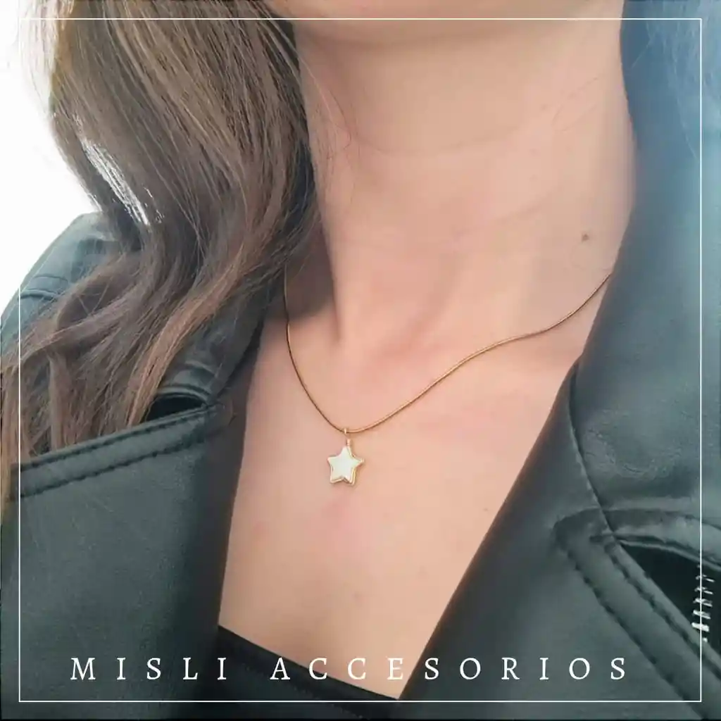 Conjunto Collar Y Aretes Estrellas Nacar