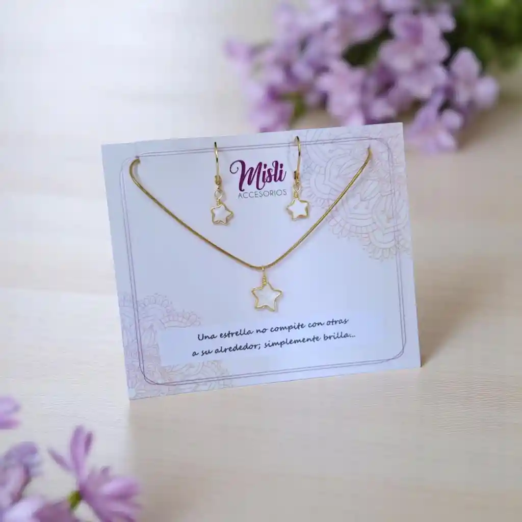 Conjunto Collar Y Aretes Estrellas Nacar