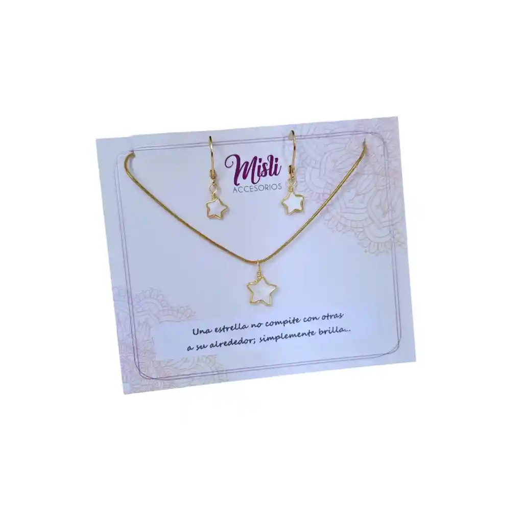 Conjunto Collar Y Aretes Estrellas Nacar