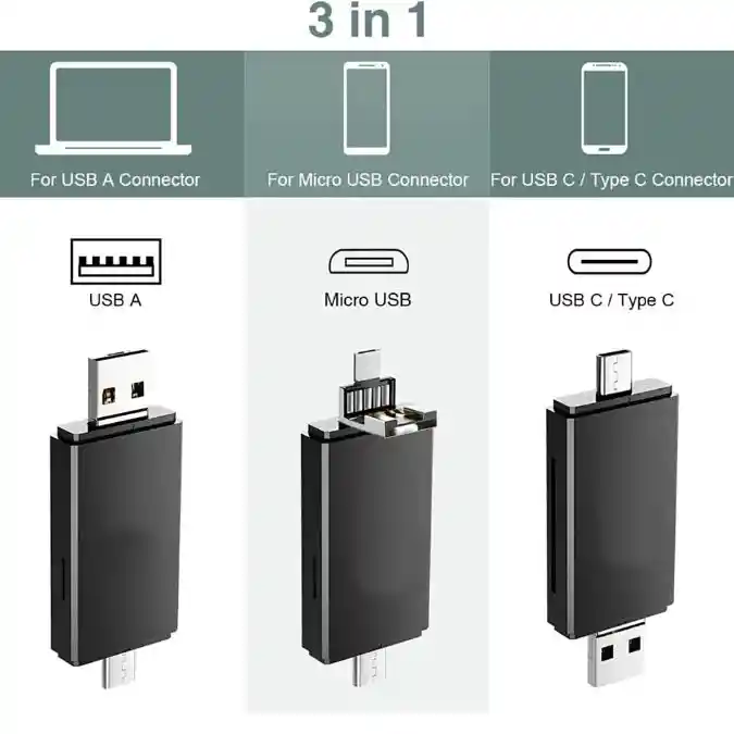 Tarjeta Otg Sd A Usb, Tipo C, Micro Usb (v8)