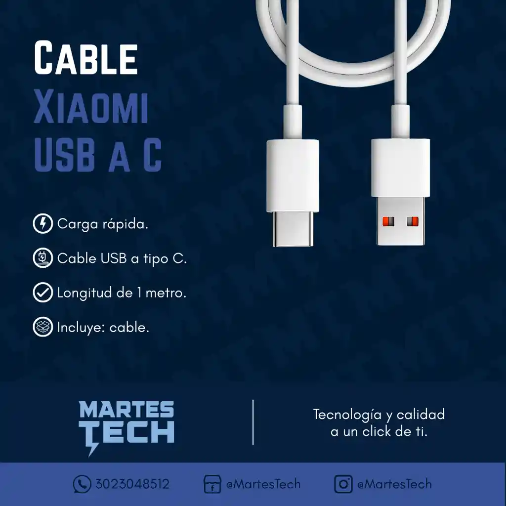Cable Usb-a A Usb-c Para Xiaomi