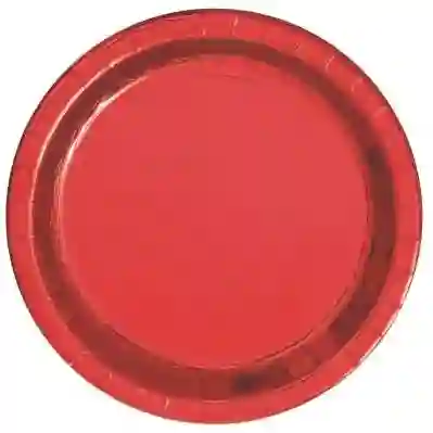 Platos Cartón Rojos Metalizados 23cm