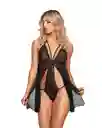 Baby Doll Negro En Encaje Y Transparencia