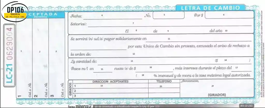 Letra De Cambio Minerva Azul 60 00 X 2 Und