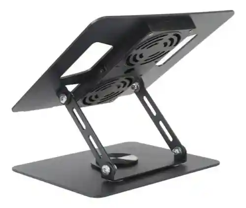 Base Portátil Plegable Metálica Con 2 Ventiladores Gira 360°