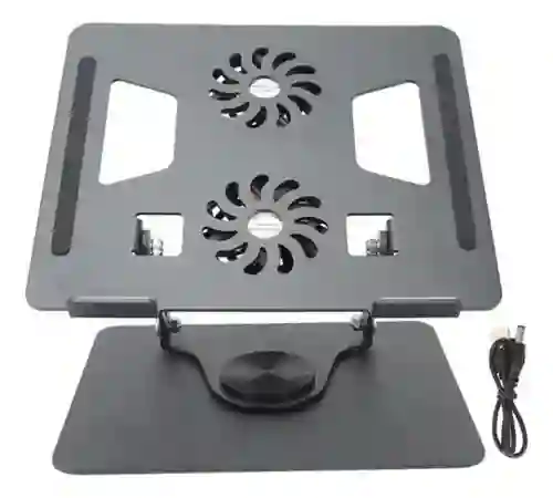 Base Portátil Plegable Metálica Con 2 Ventiladores Gira 360°