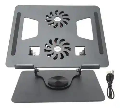 Base Portátil Plegable Metálica Con 2 Ventiladores Gira 360°