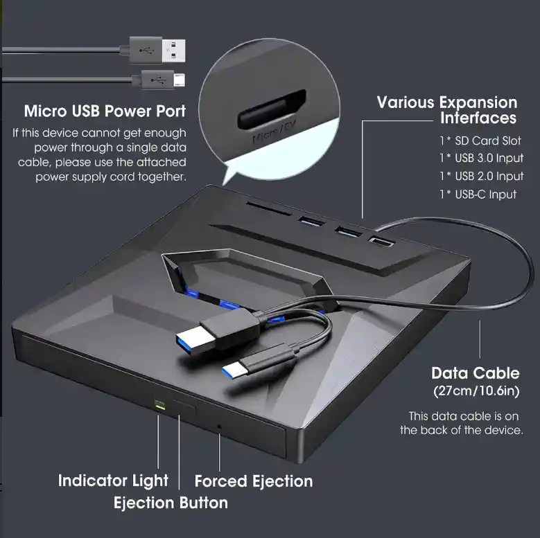 Unidad Quemadora Externa Cd Dvd 5 En 1 Tipo C Usb 3.0