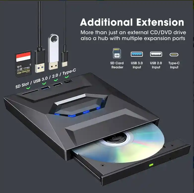 Unidad Quemadora Externa Cd Dvd 5 En 1 Tipo C Usb 3.0