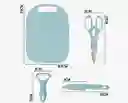 Kit Cocina 4 Piezas Tabla De Picar Cuchillo Tijera 19coci