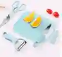Kit Cocina 4 Piezas Tabla De Picar Cuchillo Tijera 19coci
