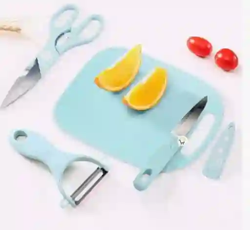 Kit Cocina 4 Piezas Tabla De Picar Cuchillo Tijera 19coci