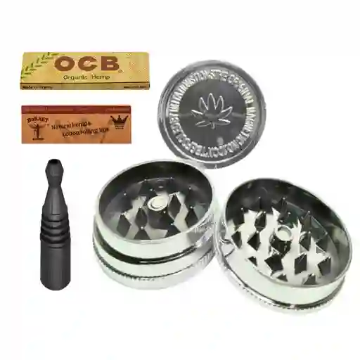 Combo Grinder Pequeño, Cuero Ocb Cañamo, Hornet, Pipa