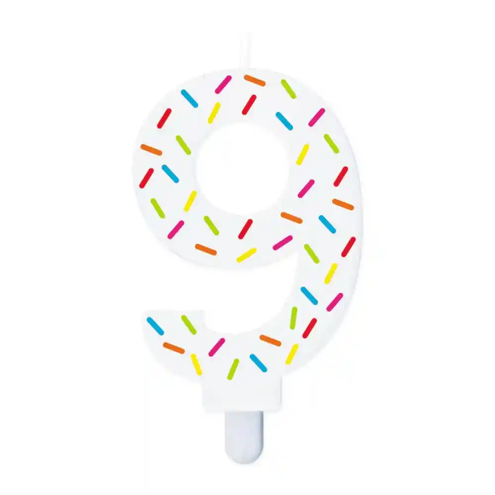 Vela Blanca Chispas Colores Numero 9 - Sempertex