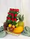 Canasto De Rosas Rojas Y Frutas