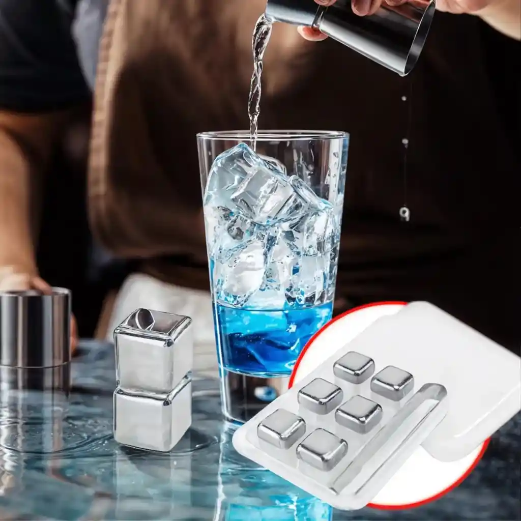 Cubos De Hielo Reutilizables En Acero Inoxidable X6 Bebidas