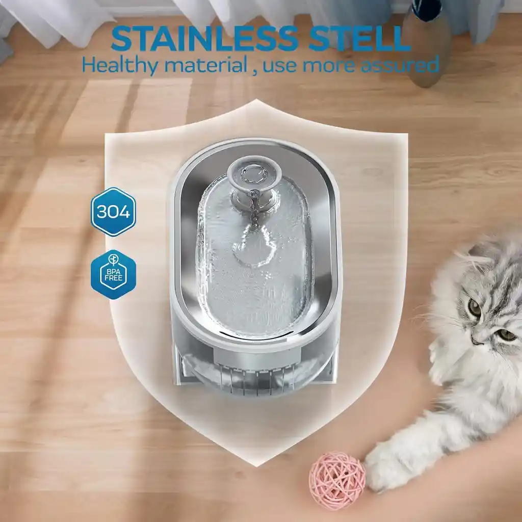 Fuente De Agua Para Gatos Y Perros Con Bandeja De Acero Inoxidable – Automática Y Fácil De Limpiar