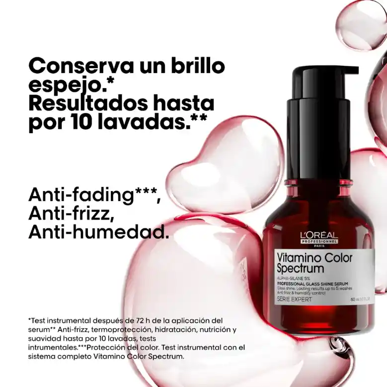 Suero Termo Protector Anti Frizz Para Proteger El Color Y De Brillo Instantáneo Glass Shine Sérum Vitamino Color Sprectrum L’oreal Serie Expert 50ml
