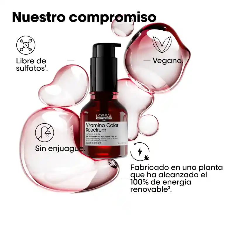 Suero Termo Protector Anti Frizz Para Proteger El Color Y De Brillo Instantáneo Glass Shine Sérum Vitamino Color Sprectrum L’oreal Serie Expert 50ml