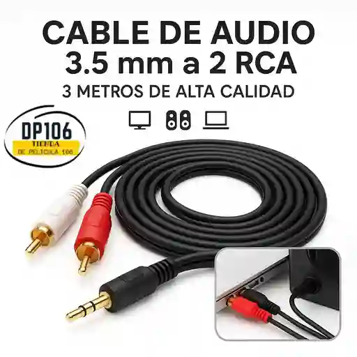 Cable 3.5 Mm A 2 Rca Macho De 3 Metros