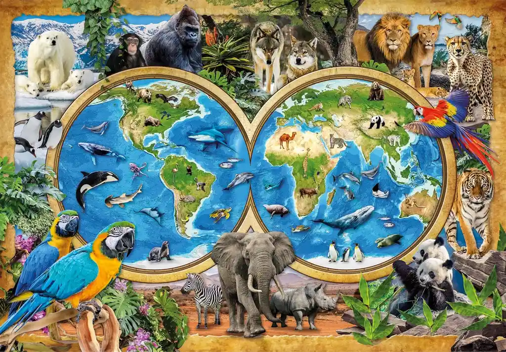 Rompecabezas 300 Piezas Mapa Del Mundo Animal Para Niños