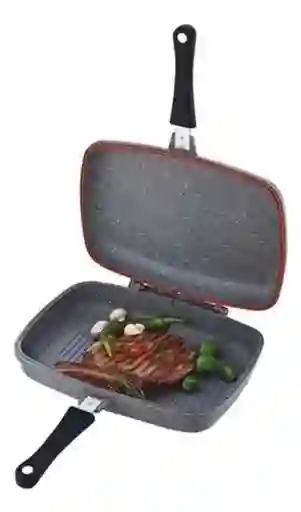 Sartén Doble Parrilla 36 Cms Antiadherente Dessini Italiana Color Negro