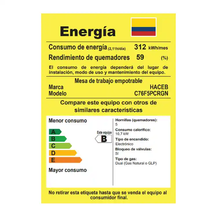 Estufa De Empotrar Cristal 76 Cm Gas Natural Haceb