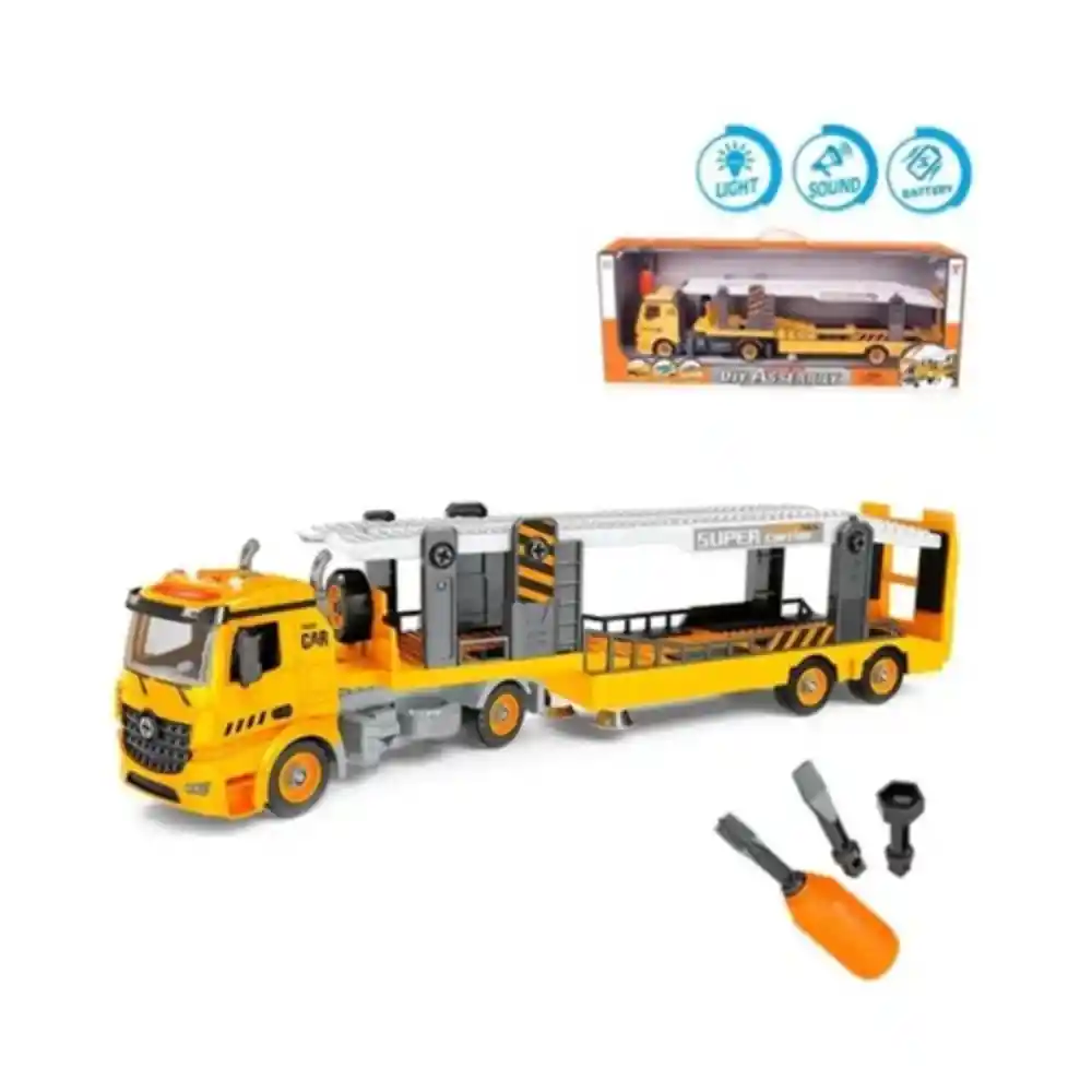 Camión De Carga De Juguete Con Fricción Para Niños Con 3 Mini Coches Modelo Remolque De Dos Pisos