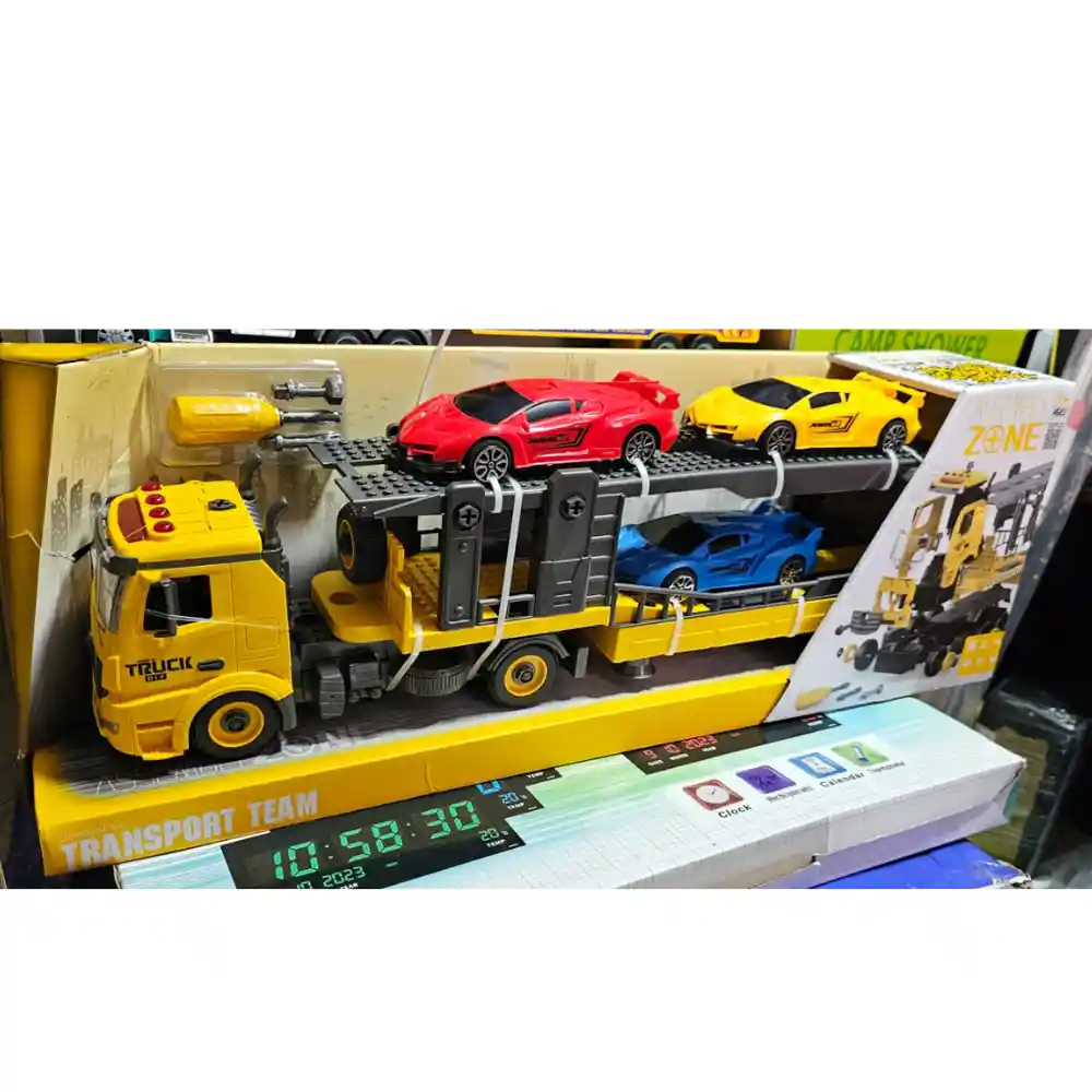 Camión De Carga De Juguete Con Fricción Para Niños Con 3 Mini Coches Modelo Remolque De Dos Pisos