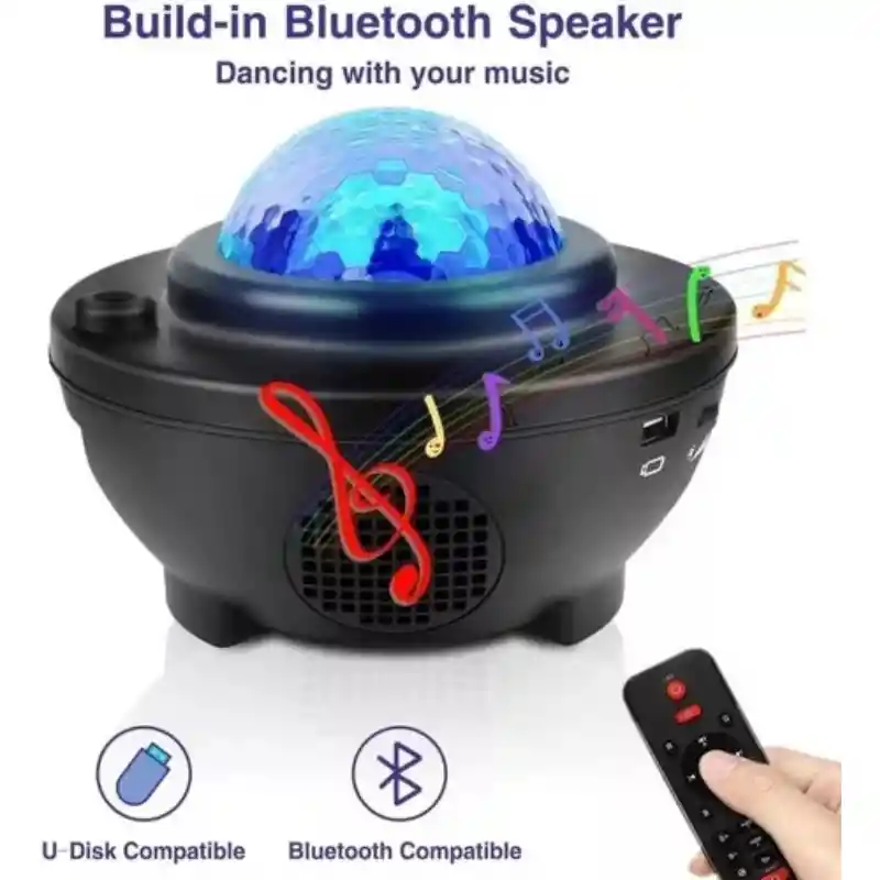 Proyector Led Estrellas Galaxias Parlante Bluetooth Color Negro