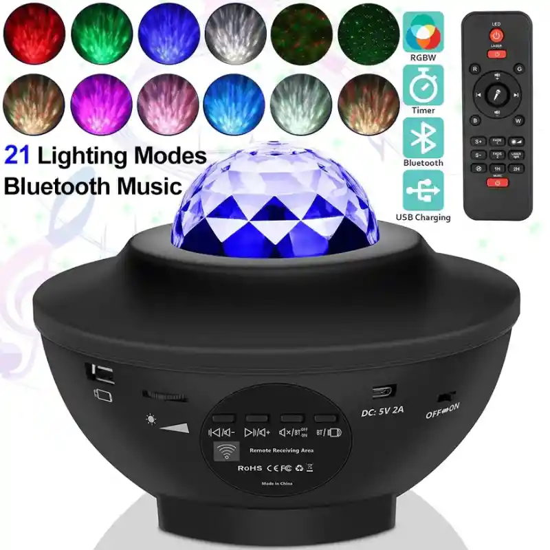 Proyector Led Estrellas Galaxias Parlante Bluetooth Color Negro