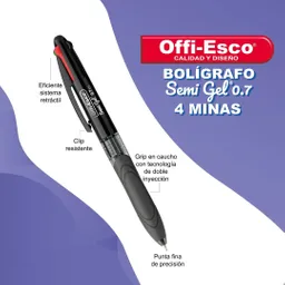 Esfero Semi Gel 0.7 Offi-esco Oe-016f 4 En 1 Colores Tradicionales Negro/rojo/azul /verde