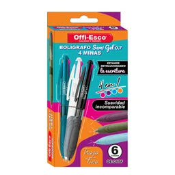 Esfero Semi Gel 0.7 Offi-esco Oe-017f 4 En 1 Colores Fantasía Fucsia, Morado, Naranja Y Turquesa