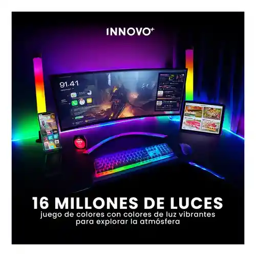 2 Barras Led De Luz Ambiente Multicolores Tv Sonidos Rítmica Con App Rgb Decoración Innovo