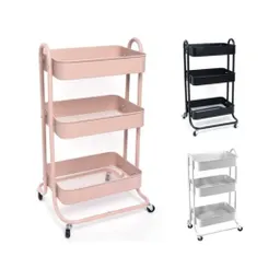 Carrito Organizador Multiusos Con 3 Estantes De Acero Con Rueda Rosa