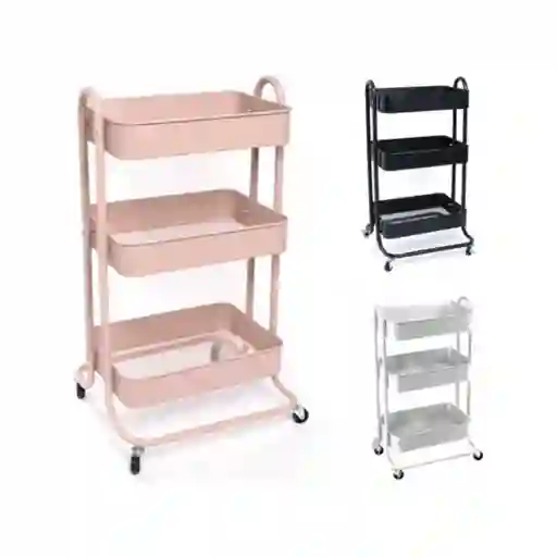 Carrito Organizador Multiusos Con 3 Estantes De Acero Con Rueda Rosa