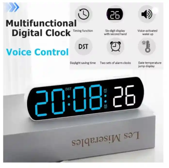Reloj Despertador Digital Moderno Multifunción Led Control De Sonido Y Temperatura Recargable Tipo C (funciona Con Pilas Aaa)