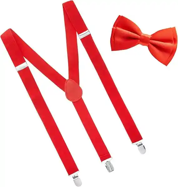 Corbatín Y Tirantes Rojo Diseño Elegante Adultos Y Niños