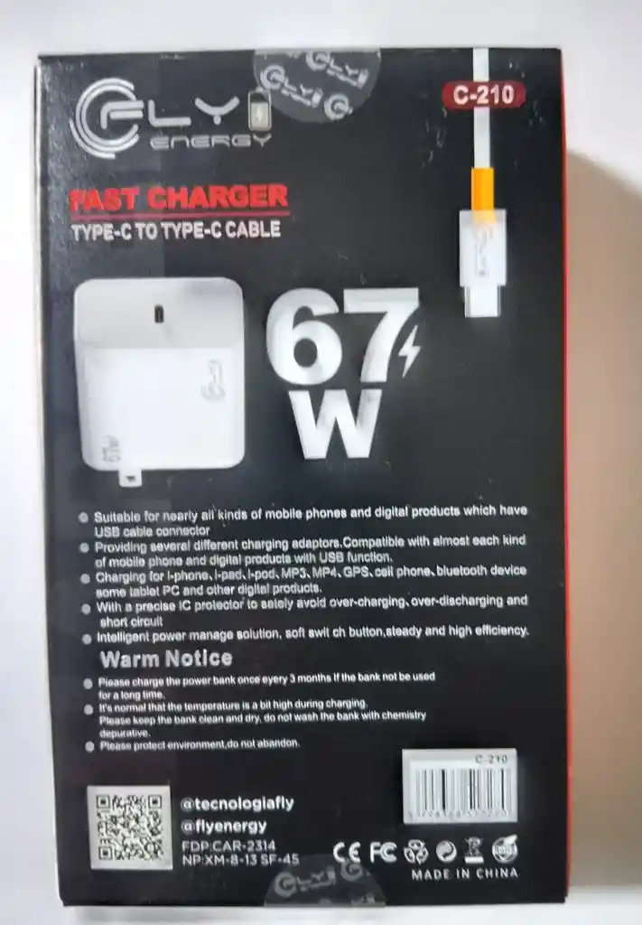 🔌 Cargador Rápido Fly Energy 67w – C-210