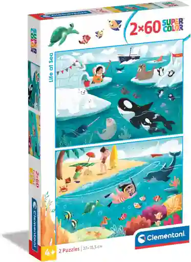 Rompecabezas 2x60 Piezas Vida Marina Y Playa Para Niños