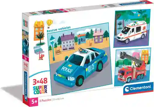 Rompecabezas 3x48 Piezas Vehículos De Rescate Para Niños