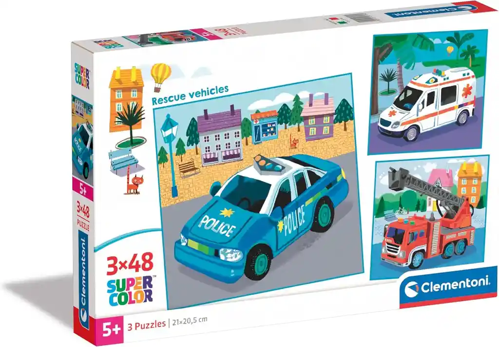 Rompecabezas 3x48 Piezas Vehículos De Rescate Para Niños