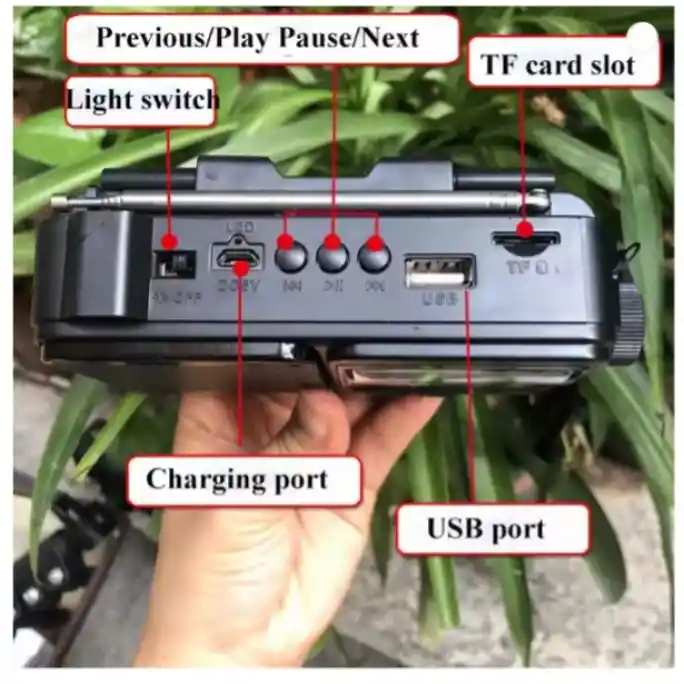 Radio De Emergencia Portátil Fm-am Bluetooth Linterna Recargable Usb