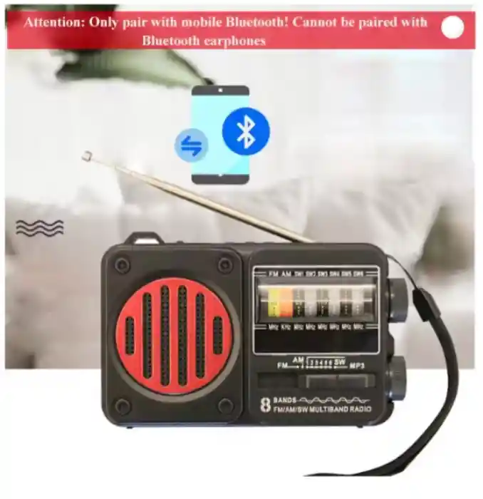 Radio De Emergencia Portátil Fm-am Bluetooth Linterna Recargable Usb