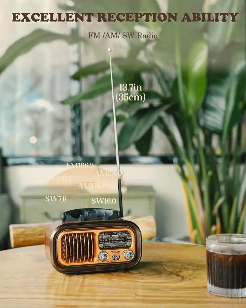 Radio Vintage Retro Café Bluetooth Portátil Am Fm Sw Compatible Con Tarjeta Micro Sd Usb