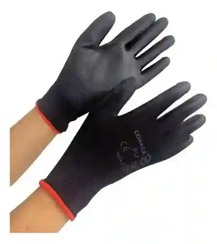 Par De Guantes Poliester De Seguridad Proteccion Negros 10"
