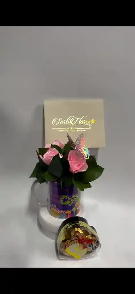 Arreglo De Flores Eternas Con Pocillo